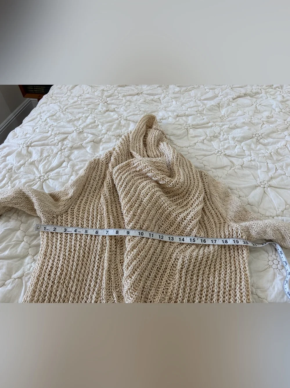 Anthropologie 100% Cotton Boho Open Knit Waterfall Cardigan Cream